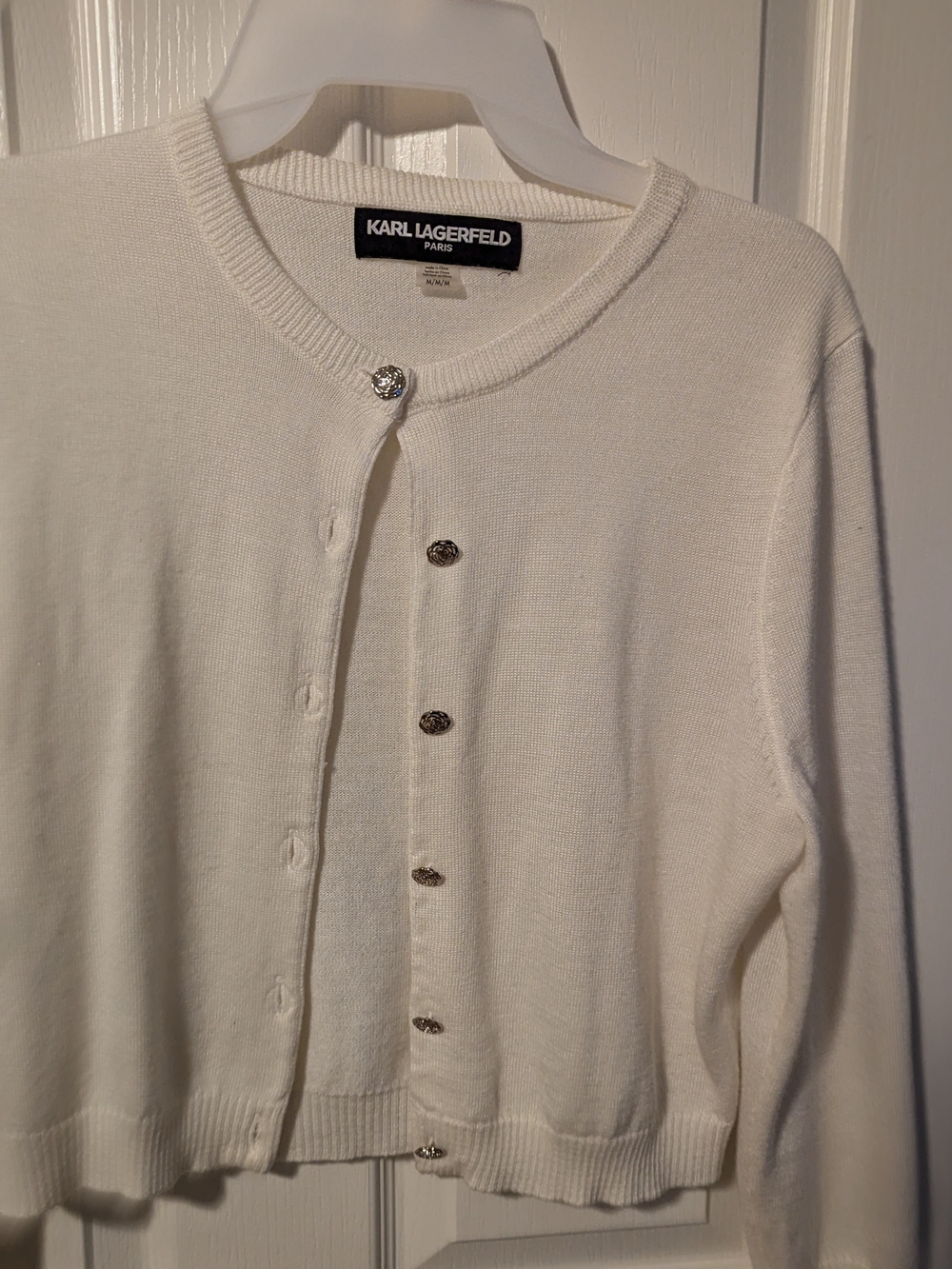 Karl Lagerfeld Off-White Knit Button Cardigan